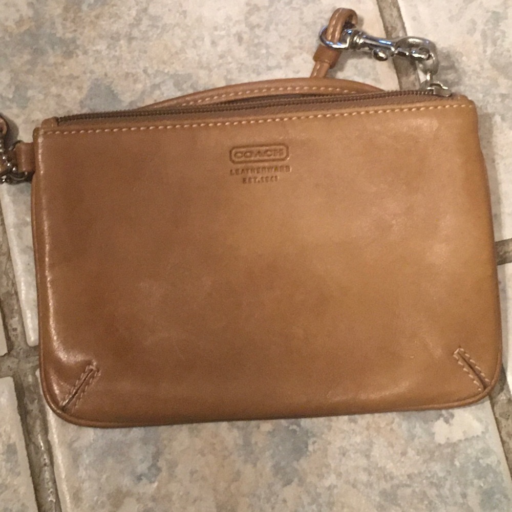 Coach tan leather wristlet